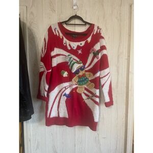 33 Degrees Women's Gingerbread Holiday‎ Graphic Sweater - Red Med